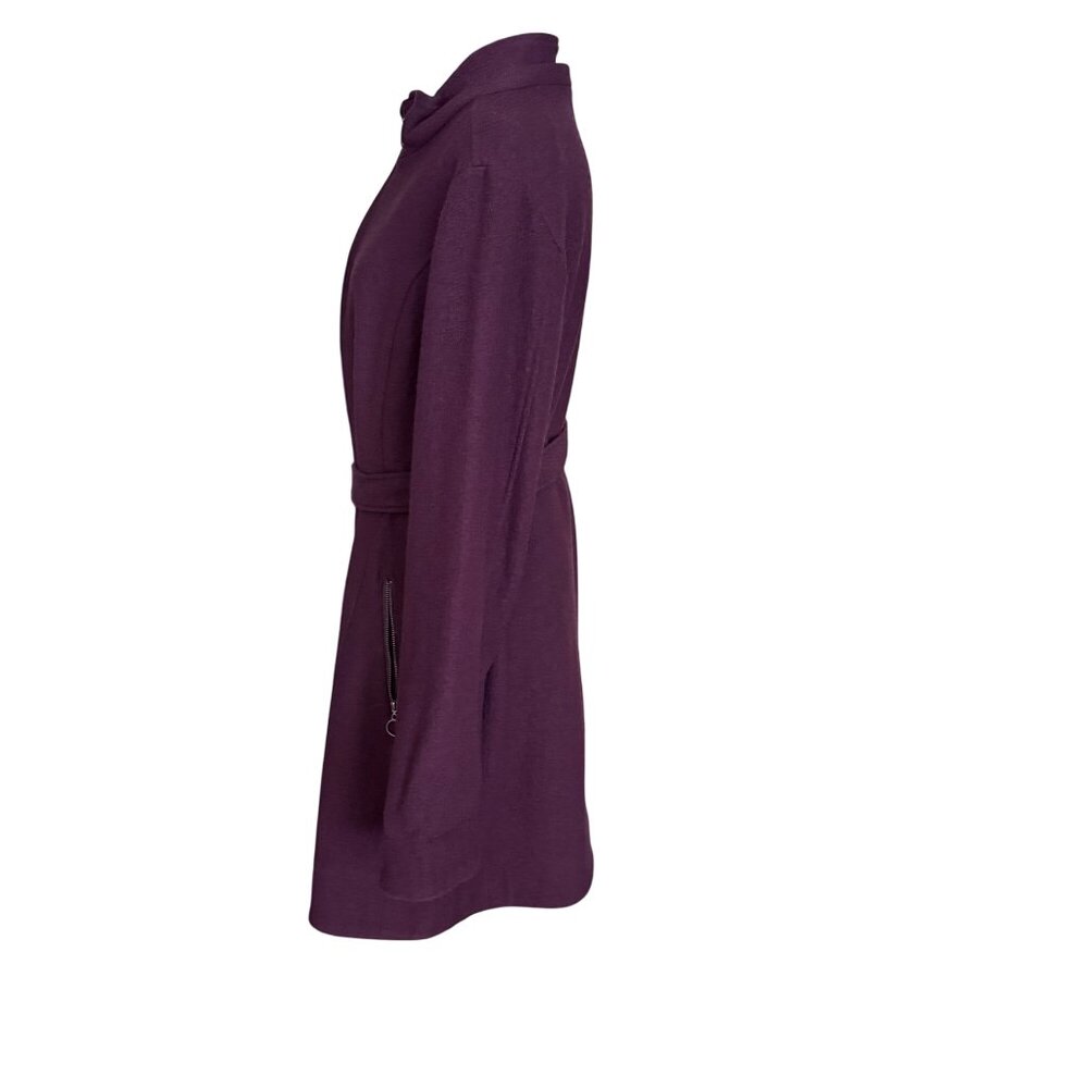 Purple Zippered Wool Blend Coat With Belt & Pockets Womens - Picture 3 of 8